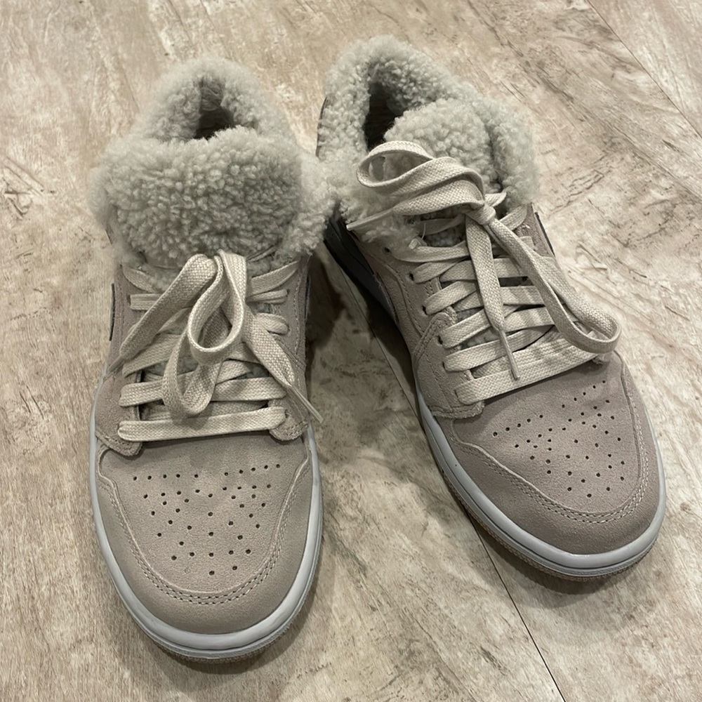 Nike Air Jordan Low 6.5 sherpa sneakers in College Grey color